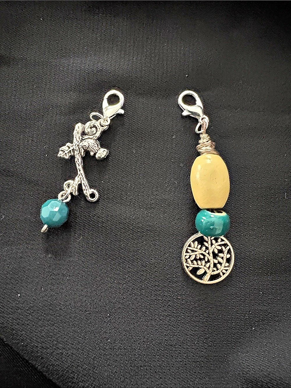 Beaded Charm Earrings Silver & Green